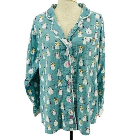Munki Munki Womens Snowman Flannel Pajama Set Super Soft Cozy Size XXLarge - Picture 8 of 15
